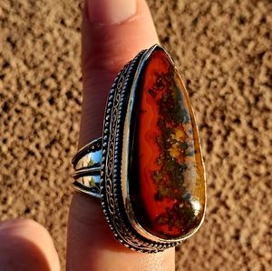 New Moroccan Seam Agate 925 Silver Ring. Size 8